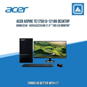 ACER ASPIRE TC1750 I3-12100 DESKTOP BUNDLED W/  ACER KA222Q HBI 21.5"" FHD LED MONITOR