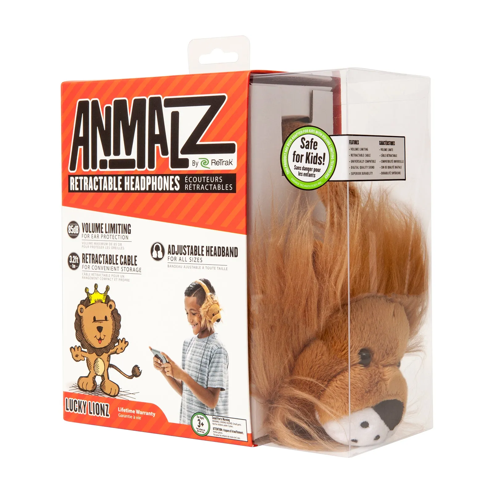 Animalz Ear Headphones Lion | Kids Ear Headphones | Retractable Headphones Cord