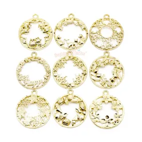 Assorted Circle Frame Theme Open Bezel Gold Set (9 pieces)