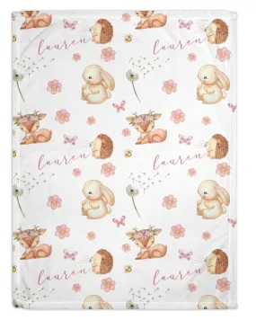 Blush Woodland Personalized Minky Blanket (Smooth Minky)