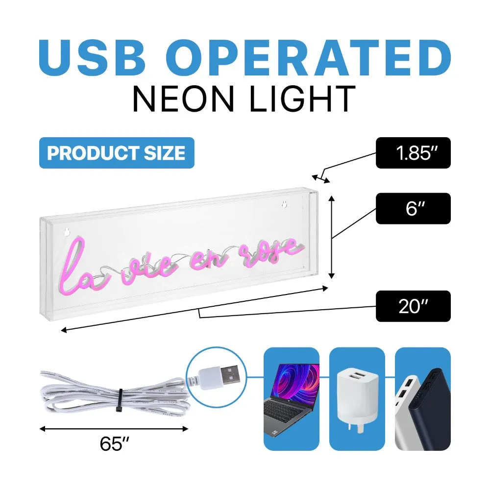 BNF  La Vie En Rose Contemporary Glam Acrylic Box USB Operated LED Neon Light