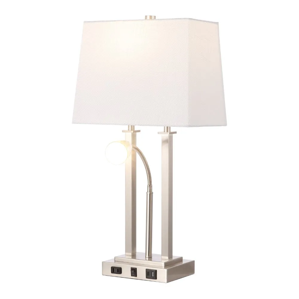 Cinkeda 23.75" 2-Light Modern Farmhouse Metal LED Table Lamp with USB Charging port