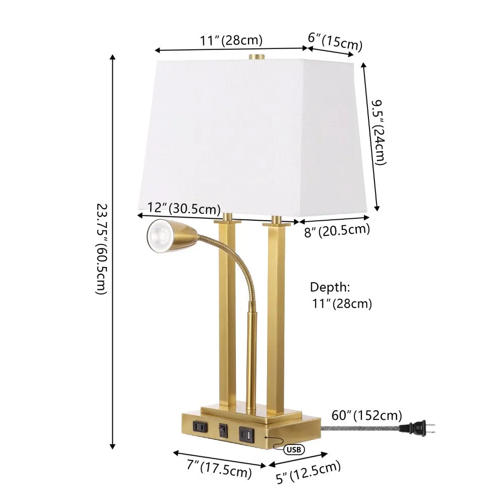 Cinkeda 23.75" 2-Light Modern Farmhouse Metal LED Table Lamp with USB Charging port