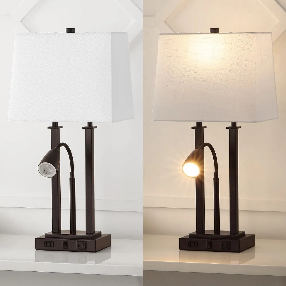 Cinkeda 23.75" 2-Light Modern Farmhouse Metal LED Table Lamp with USB Charging port