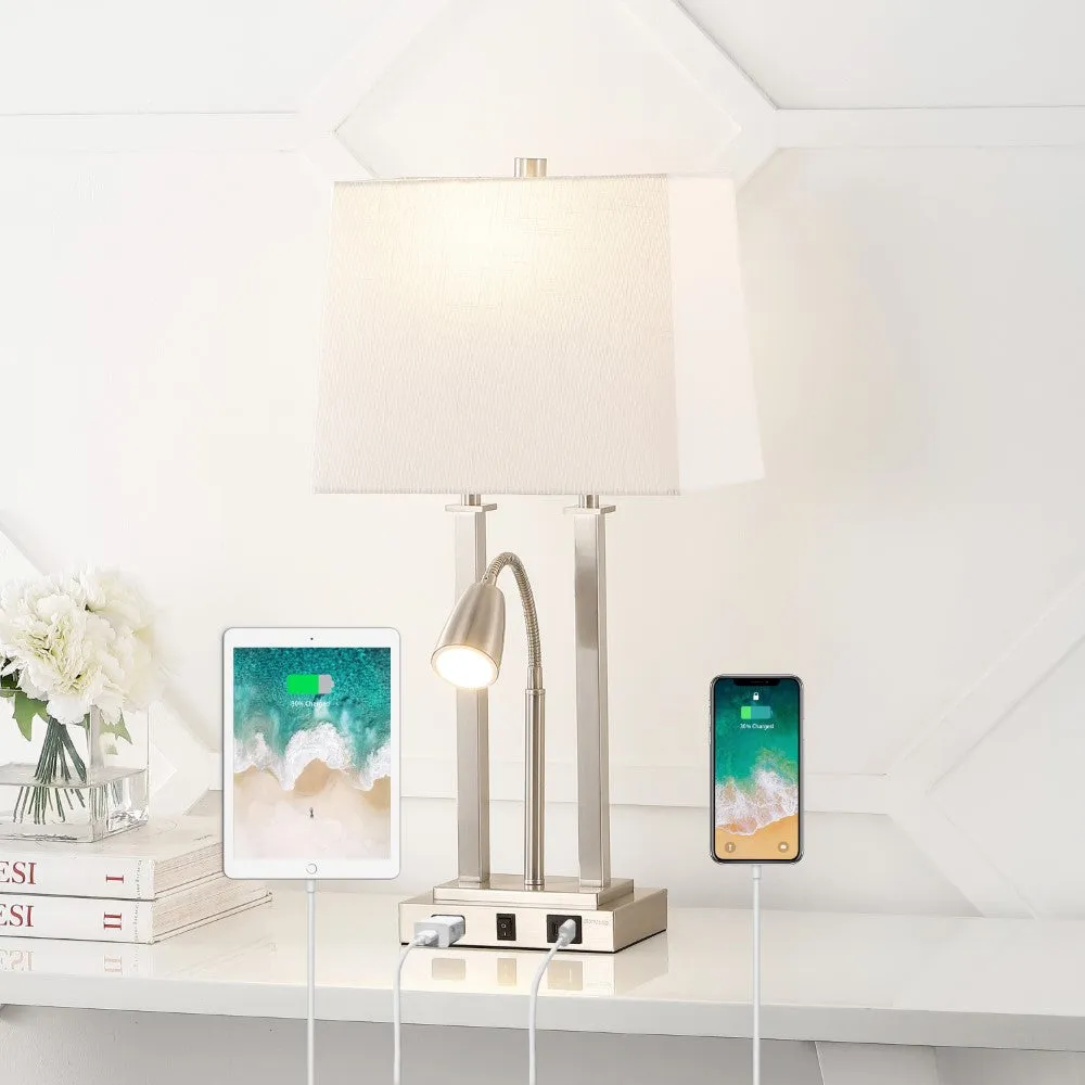 Cinkeda 23.75" 2-Light Modern Farmhouse Metal LED Table Lamp with USB Charging port