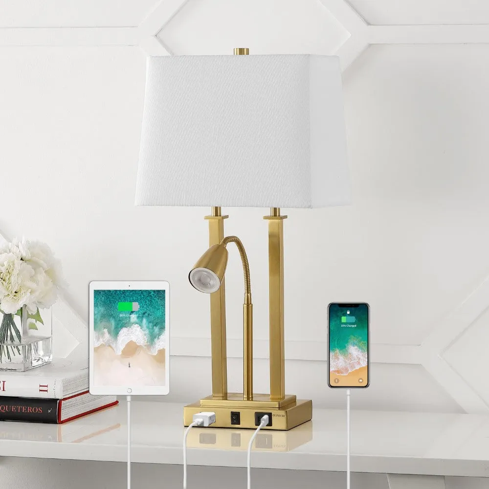 Cinkeda 23.75" 2-Light Modern Farmhouse Metal LED Table Lamp with USB Charging port