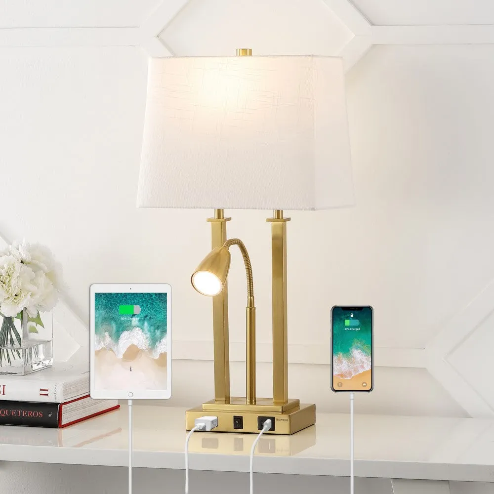 Cinkeda 23.75" 2-Light Modern Farmhouse Metal LED Table Lamp with USB Charging port