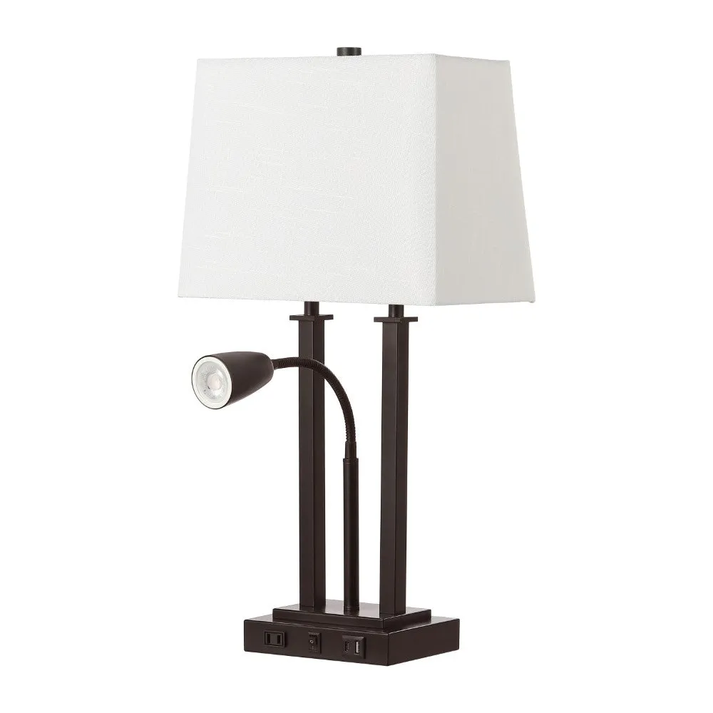 Cinkeda 23.75" 2-Light Modern Farmhouse Metal LED Table Lamp with USB Charging port