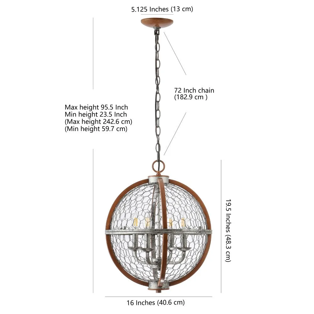 Comegys 16" 4-Light Adjustable Iron Rustic Industrial LED Pendant