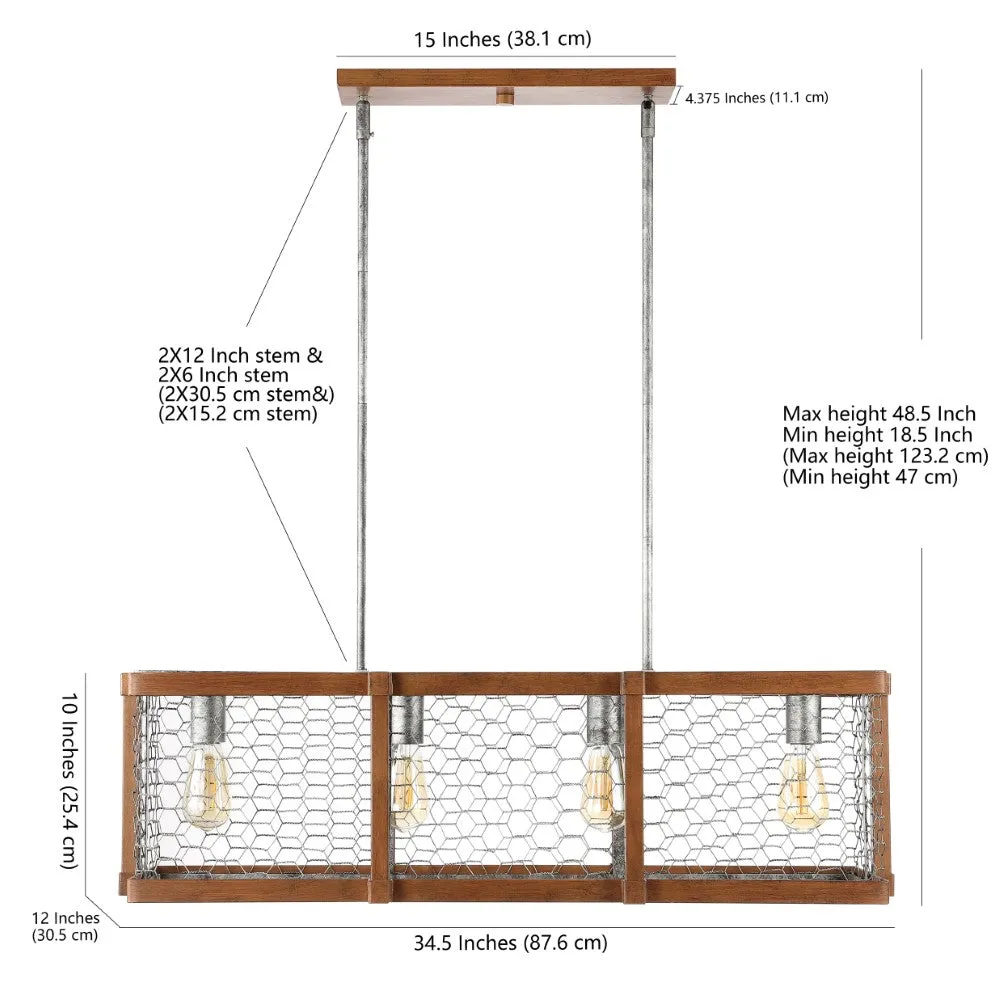 Comegys 34.5" Linear 4-Light Adjustable Iron Rustic Industrial LED Pendant