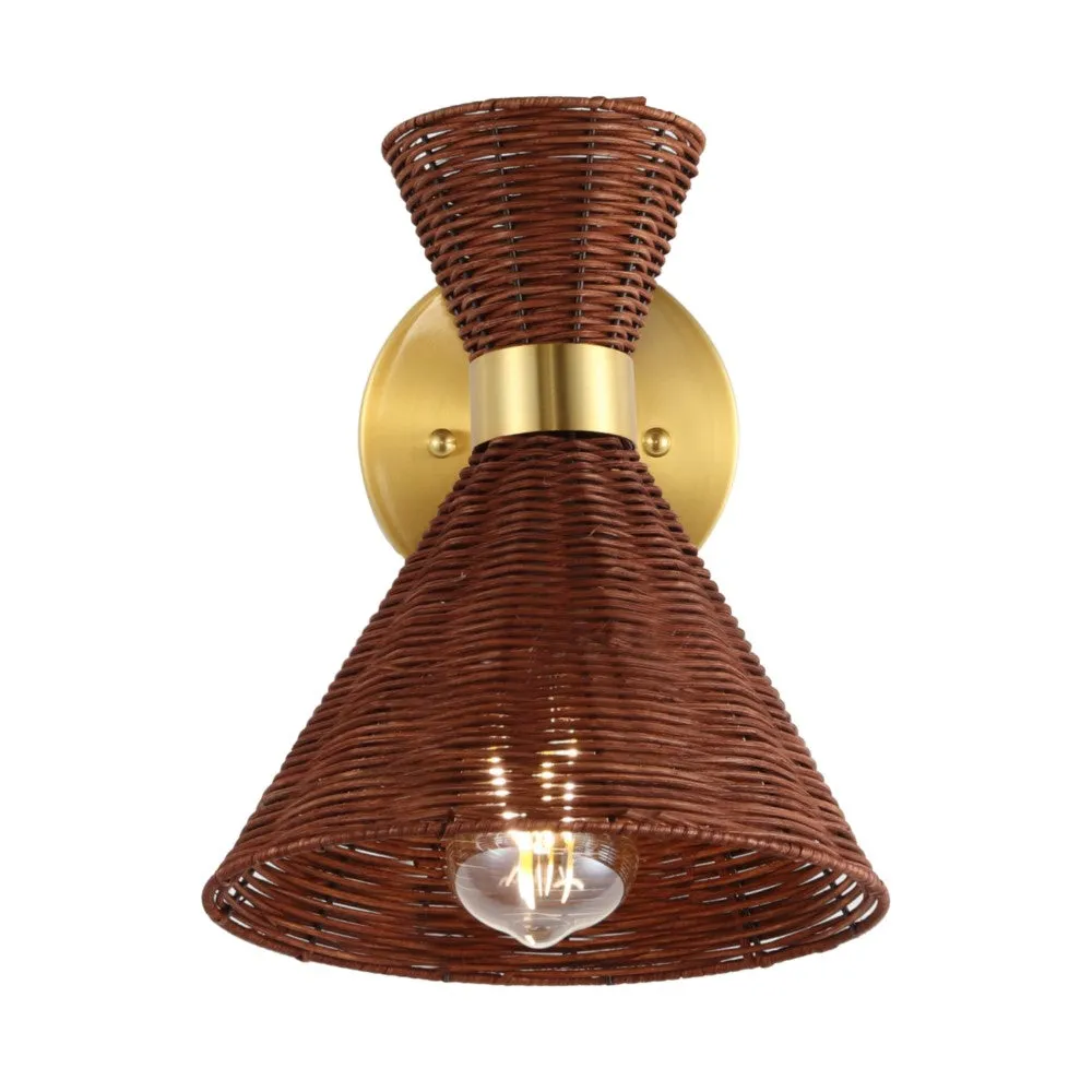 Eirene 10" 1-Light Mid-Century Vintage Retro Rattan/Metal LED Sconce with Adjustable Shade