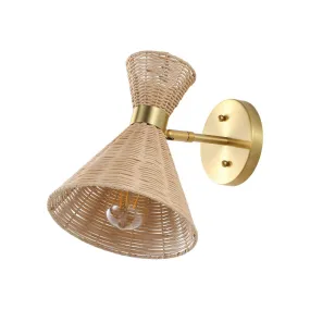 Eirene 10" 1-Light Mid-Century Vintage Retro Rattan/Metal LED Sconce with Adjustable Shade