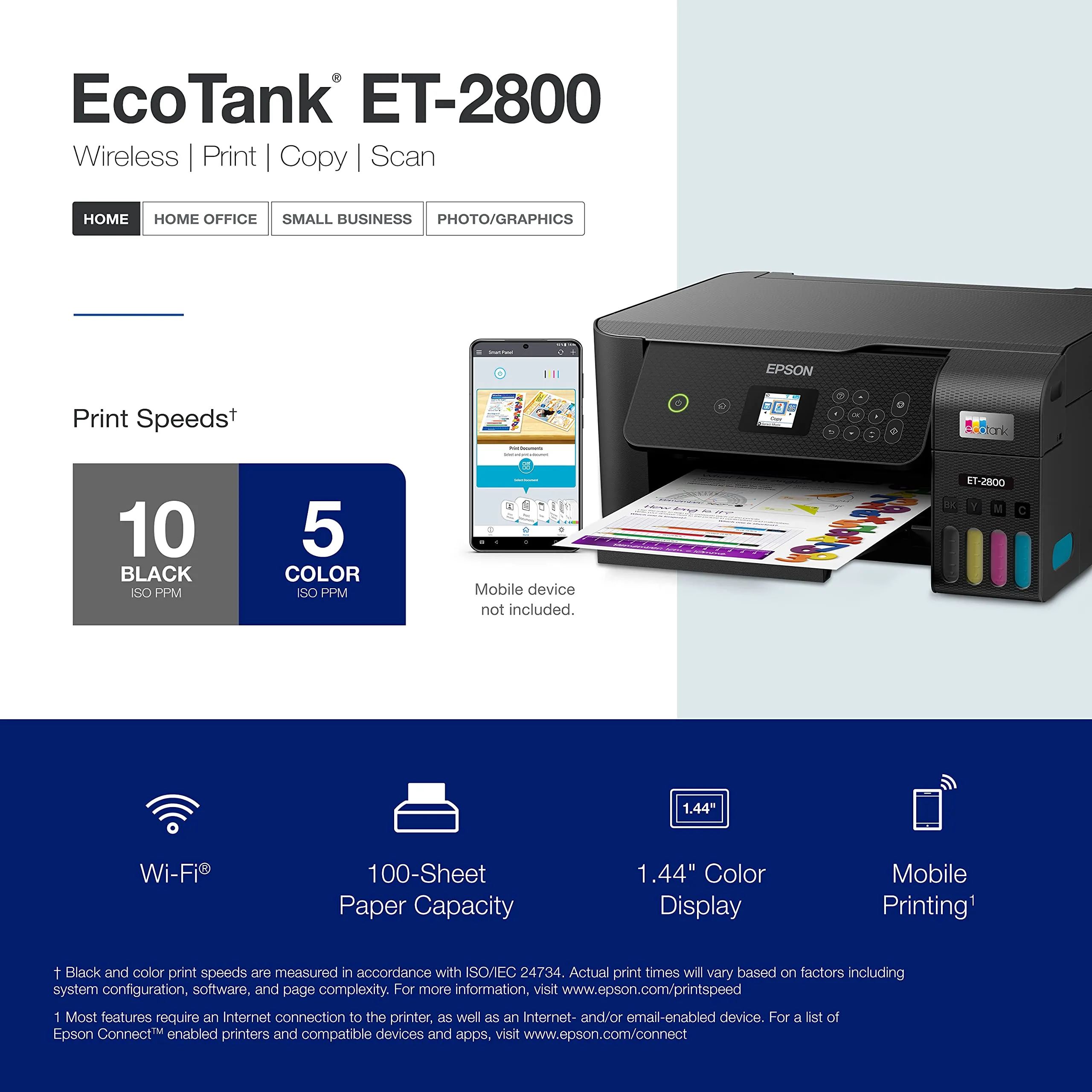 Epson EcoTank ET-2800 Wireless Color All-in-One Cartridge-Free.