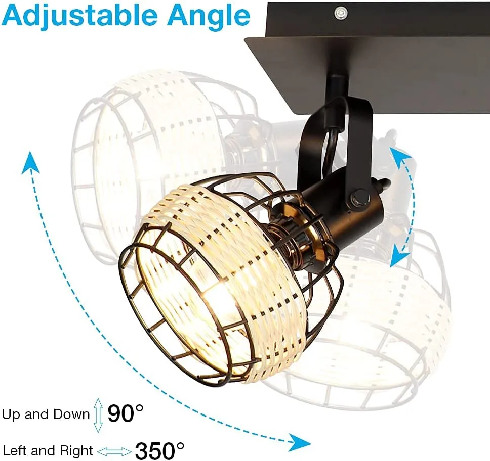 Farmhouse Rustic Ceiling or Wall-Mounted LED Light with Rattan Cage