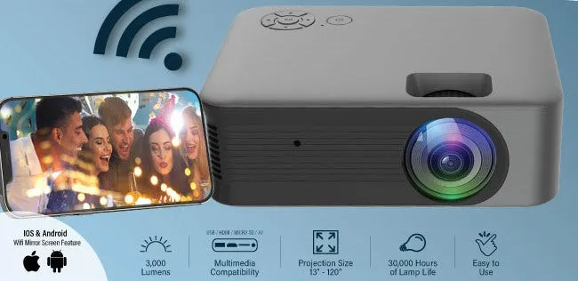 Gabba Goods WiFi Smart Projector Supports Up To 1080P Cast With WiFi Or HDMI Gift for Kids, Phone Projector for Home Theater, Movie, Cartoon, Compatible with PC/Tablet/Fire Stick/iOS and Android Phone