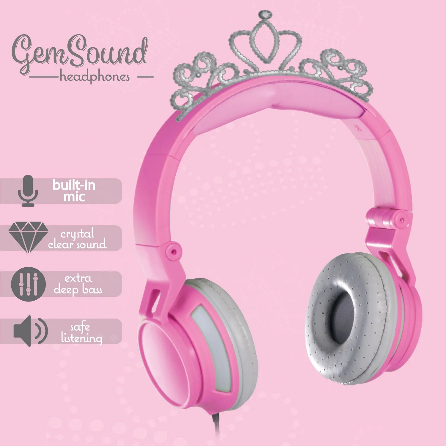 Gem Sound Tiara Pink On Ear Wired Headphones