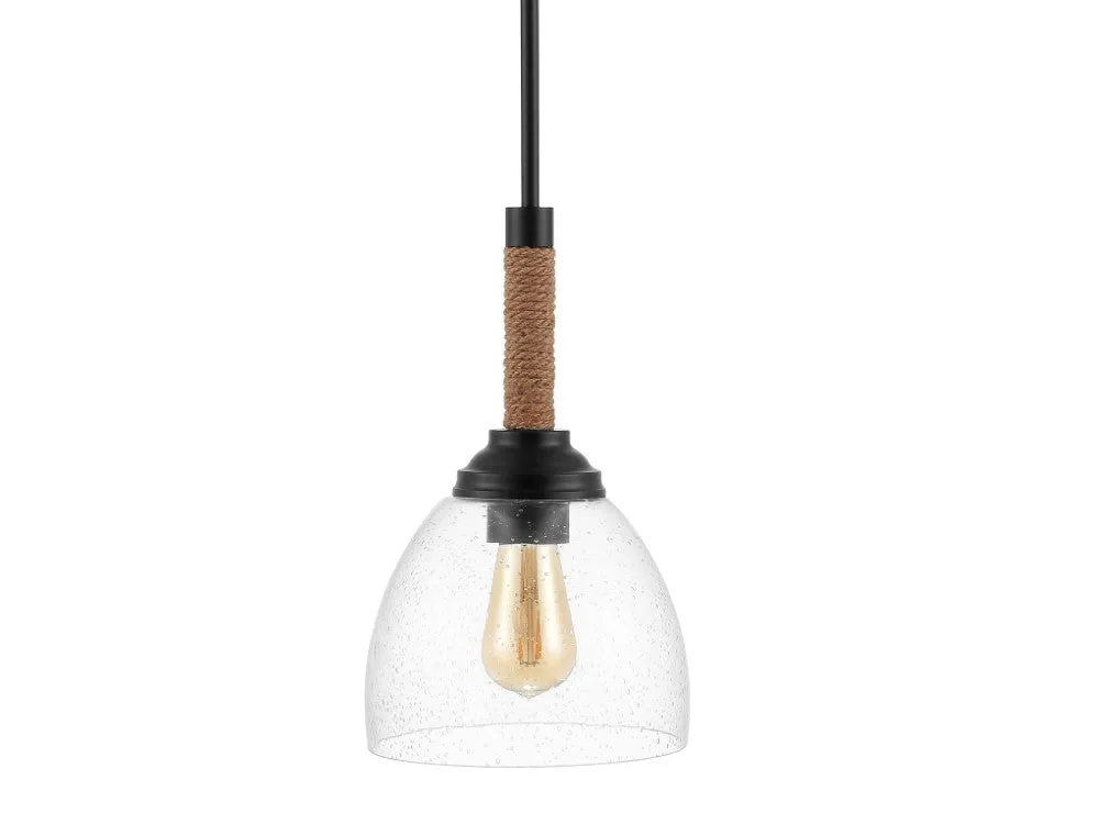 Hitchcock 7.63" Adjustable Rope-Wrap Modern Rustic Iron/Glass LED Pendant