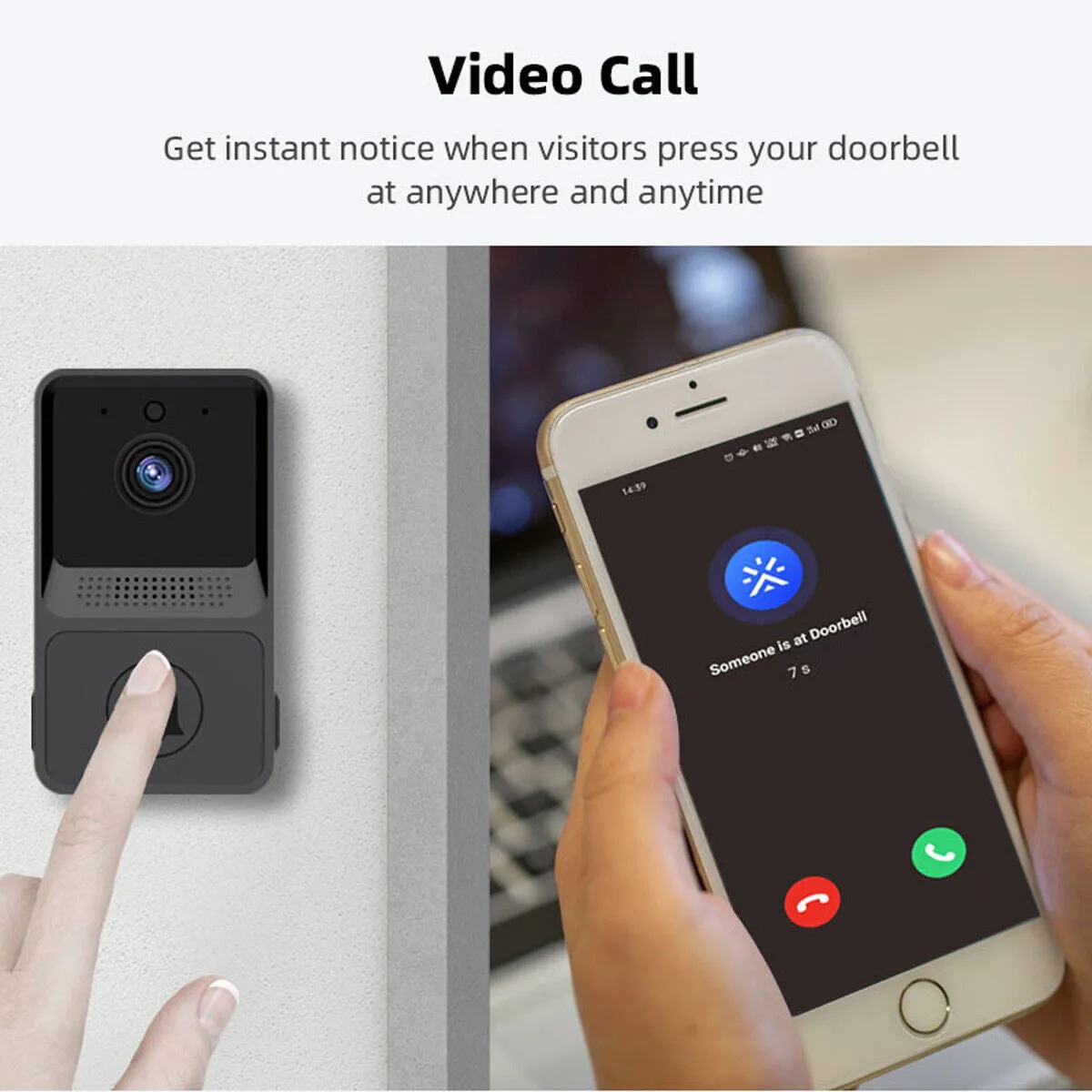 MMSecurify™ Smart HD Video Doorbell - Rechargeable Wireless, 2-Way Intercom, WiFi, Phone App