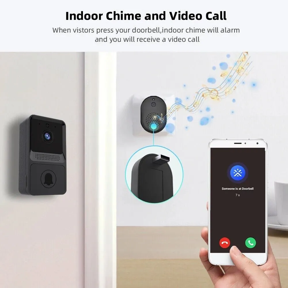 MMSecurify™ Smart HD Video Doorbell - Rechargeable Wireless, 2-Way Intercom, WiFi, Phone App