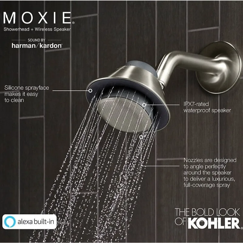 Moxie 2.5 gpm Bluetooth Showerhead Speaker with Amazon Alexa in Matte Black