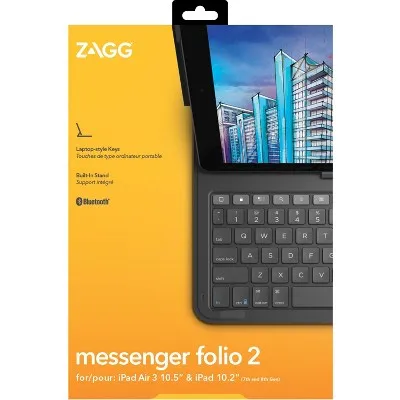 New - ZAGG Keyboard Messenger Folio 2 - Apple iPad 10.2/10.5 - Charcoal