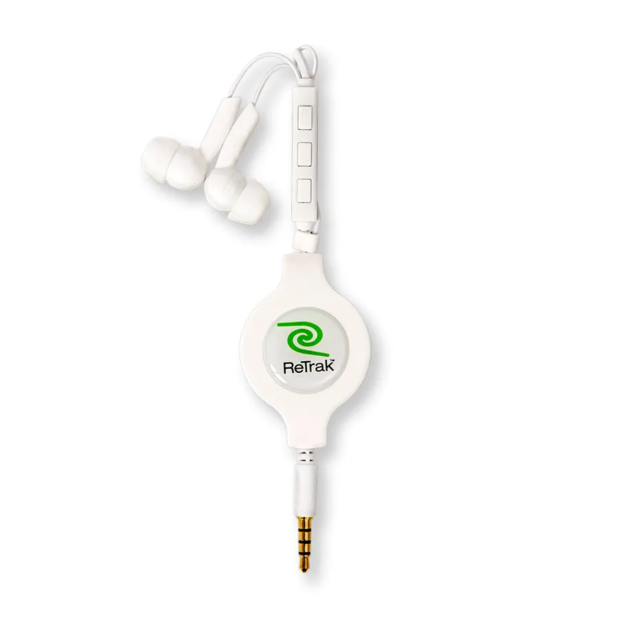 White In-ear Earbuds | In-ear Headphones | Retractable Cable | In-Line Mic & iPhone Controls